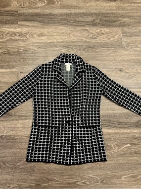 Max Studio Black White Grid Knit Blazer Cardigan XS Chic Work